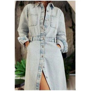 Zara Denim Midi Dress Long Sleeve Button Down Jean Dress
